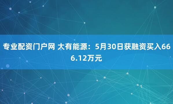 专业配资门户网 大有能源：5月30日获融资买入666.12万元